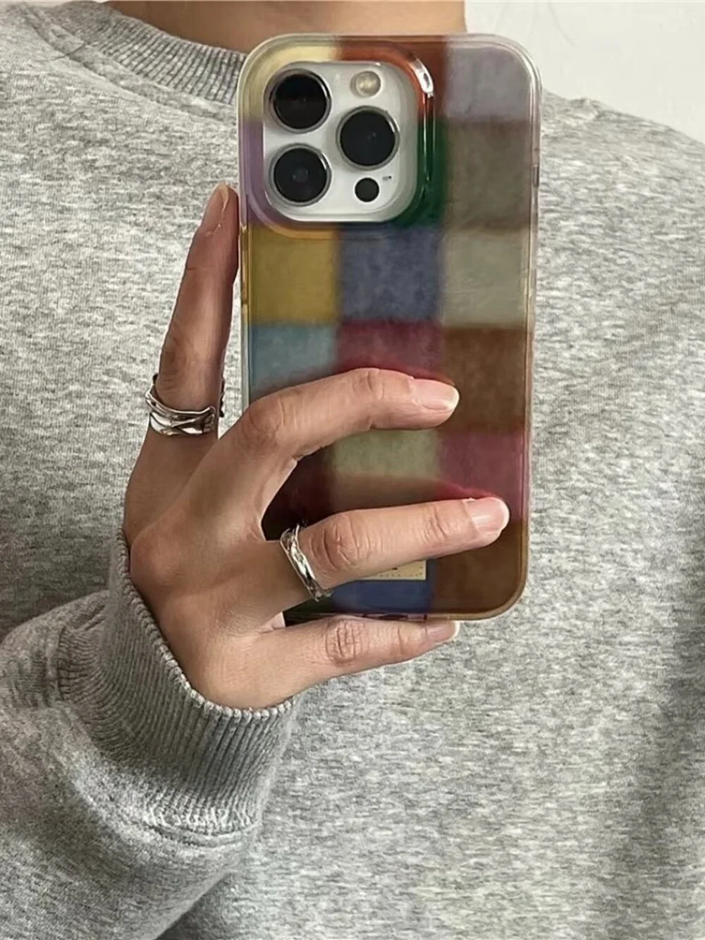 Cute Patchwork Teddy Texture iPhone 17 Pro Case